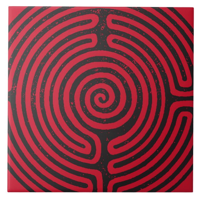 Azulejo Bella Artes del laberinto del círculo negro (rojo) (Frente)