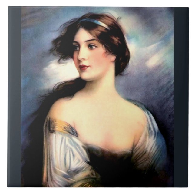 Azulejo bella mujer victoriana con viento (Frente)