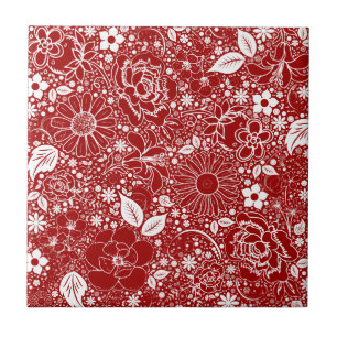 Azulejo Belleza Botánica Tile Cerámico Rojo