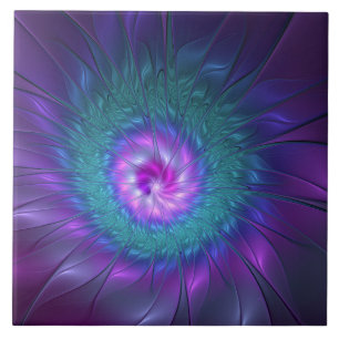 Azulejo Belleza floral abstracta arte fractal colorido Flo