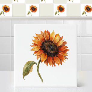 Azulejo Belleza otoñal acuarela girasol naranja floral