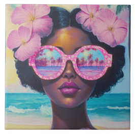 Azulejo Belleza tropical en tonos rosados