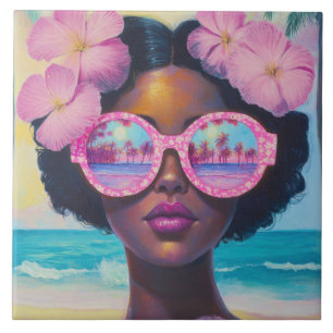 Azulejo Belleza tropical en tonos rosados