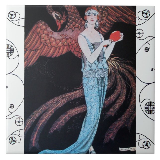Azulejo BELLEZA Y FÉNIX Arte Deco Moda Mujer (Frente)