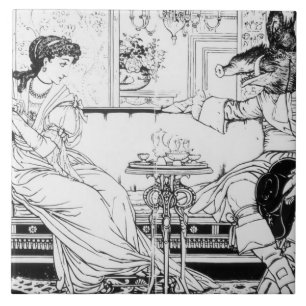 Azulejo Belleza y la bestia, 1874 (litho) (foto de b/w)