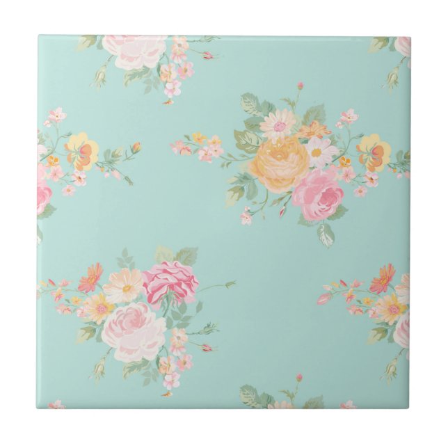 Azulejo bello, menta, chic, chic, moda de campo, floral, (Frente)