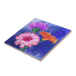 Azulejo Bellos colores Gerberas Cerámica Tile<br><div class="desc">Diseño de pintura MIGNED de Gerberas de tres colores</div>