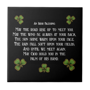Azulejo Bendición irlandesa y tréboles negro y verde