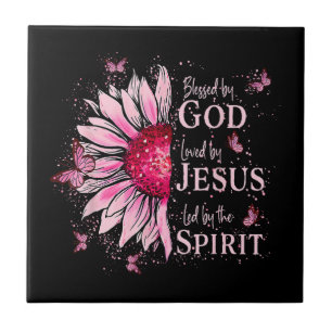 Azulejo Bendito Por Dios - Amado Por Jesús Girasol Rosa