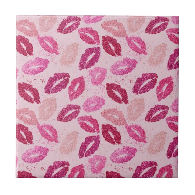 Azulejo Beso de Labial Rosa Patrón Perfecto (Frente)