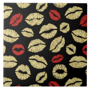 Azulejo Beso de los labios negros de oro rojo