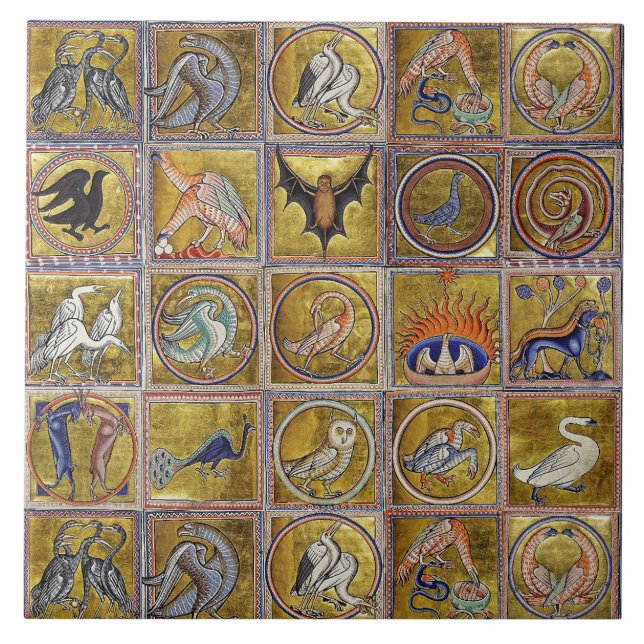 AZULEJO BESTIARIO MEDIEVAL, ANIMALES FANTÁSTICOS, AZUL ROJ (Frente)