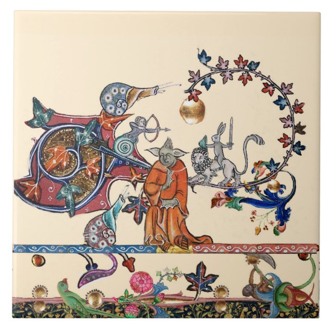 Azulejo BESTIARIO MEDIEVAL EXTRAÑO, caracol MONSTRUO, cone (Frente)