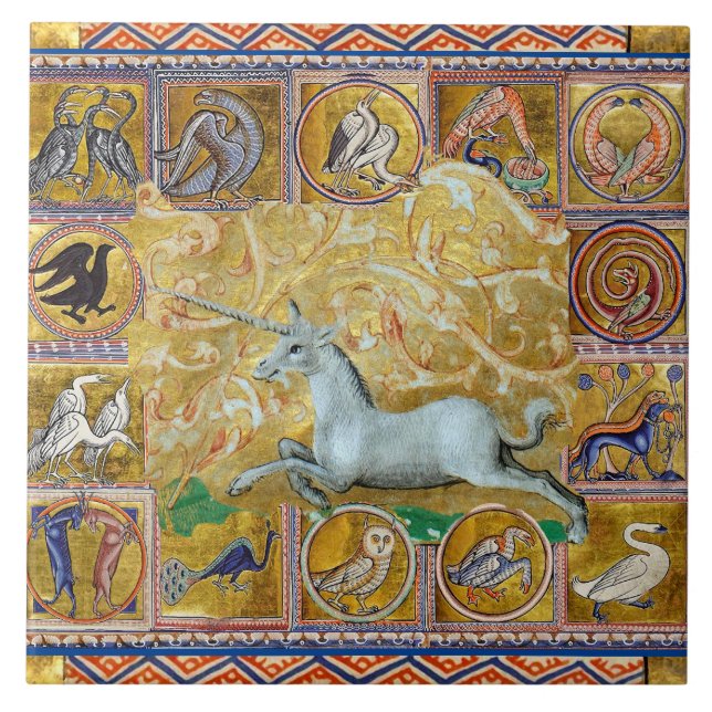 AZULEJO BESTIARIO MEDIEVAL EXTRAÑO, CORRIENTE UNICORN, ANI (Frente)