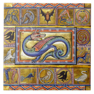 AZULEJO BESTIARIO MEDIEVAL EXTRAÑO, SERPIENTE LEGENDARIO C