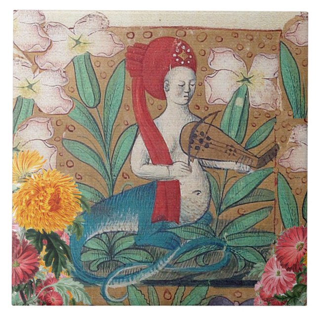 AZULEJO BESTIARIO MEDIEVAL, FAIRY MELLUSINA HACIENDO MÚSIC (Frente)