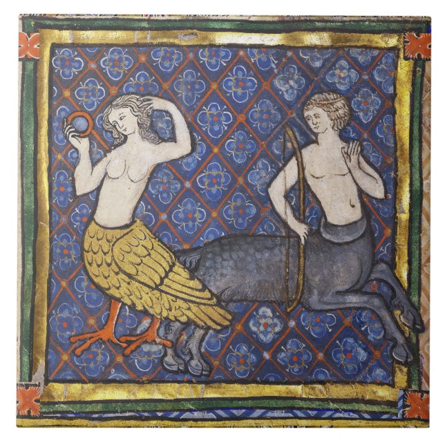 Azulejo BESTIARIO MEDIEVAL, HARPY Y CENTAUR MITógico (Frente)