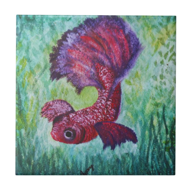 Azulejo Betta fish watercolor contemporany art (Frente)