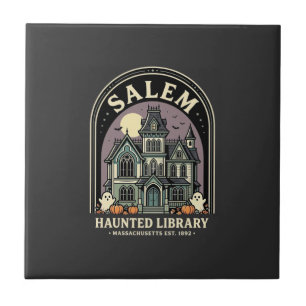 Azulejo Biblioteca Embrujada de Salem Diseño de Halloween_