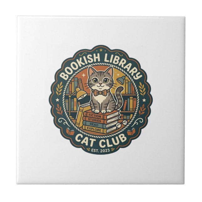 Azulejo Biblioteca Felina libresca Arte Vectorial POD - Li (Frente)