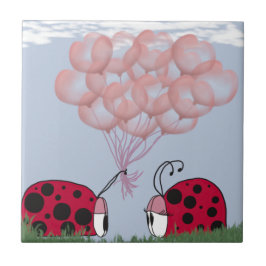 Azulejo Bicho De Ladybug Adorable Con Bouquet De Globo Ros
