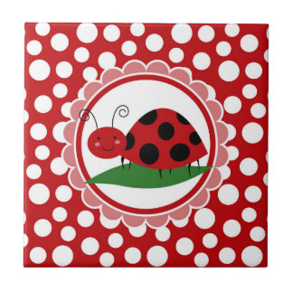 Azulejo Bicho De Ladybug En Una Hoja - Chicas Rojo Negro