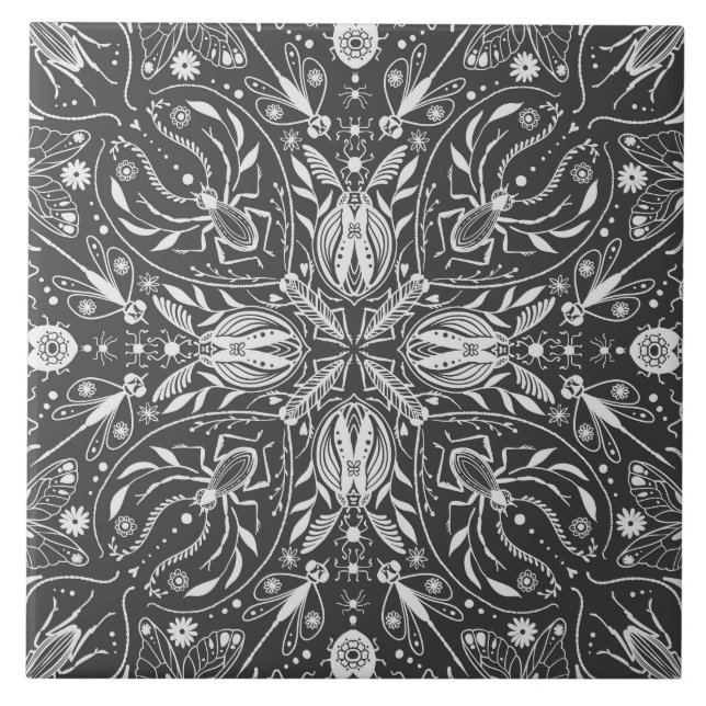 Azulejo Bichos, blanco sobre negro (Frente)