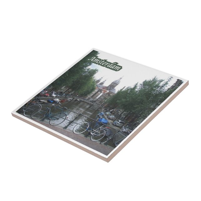 Azulejo bicicletas zNL008 AMSTERDAM en el puente canal, (Lado)