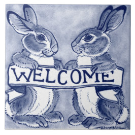 Azulejo Bienvenida Conejo Conejo Bunny Art Cute Blue Trive