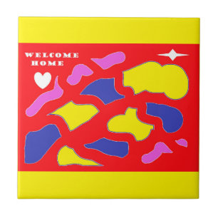 Azulejo Bienvenido a casa diseñado para ti rojo y amarillo