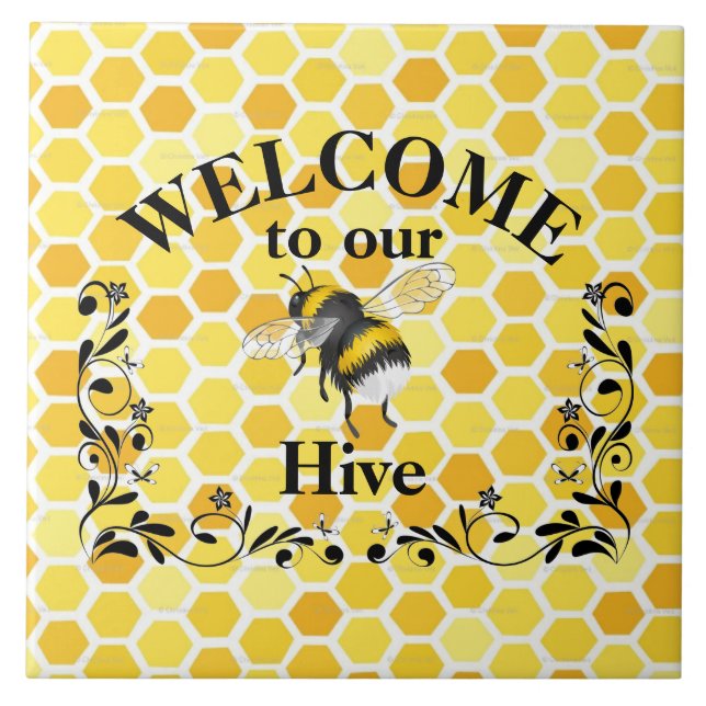 Azulejo Bienvenido a nuestra colmena de abejas   (Frente)