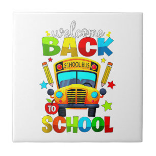 Azulejo Bienvenido de vuelta al autobús escolar 1er día de