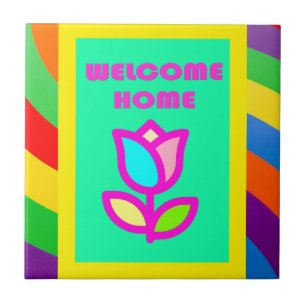 AZULEJO BIENVENIDOS A CASA CON SILLAS Y PATRÓN DE FLORES