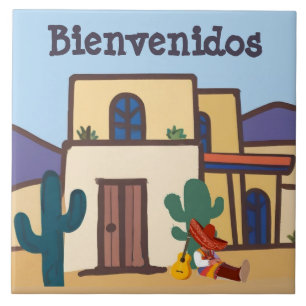 Azulejo Bienvenidos Casa de Adobe del Desierto Mexicano Bi