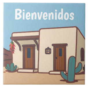 Azulejo Bienvenidos Casa de Adobe del Desierto Mexicano Bi