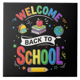 Azulejo Bienvenidos de vuelta al colegio niños maestro pri