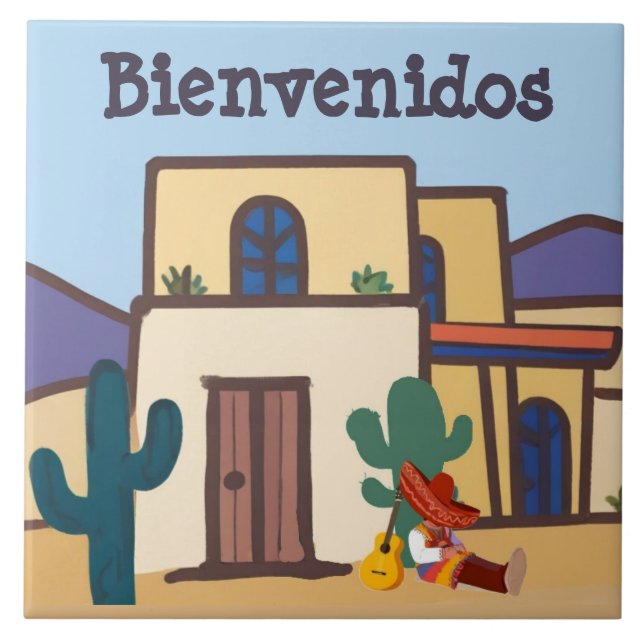 Azulejo  Bienvenidos Mexican Desert Adobe Home Welcome (Frente)