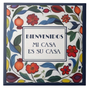 Azulejo Bienvenidos Mi Casa Es Su Casa Florales Granadas