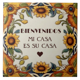 Azulejo Bienvenidos Mi Casa Es Su Casa Girasoles Floral