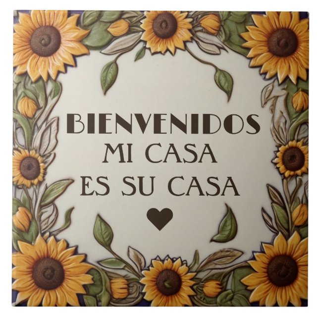 Azulejo Bienvenidos Mi Casa Es Su Casa Sunflower Welcome (Frente)