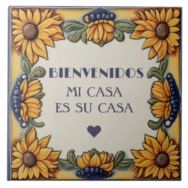 Azulejo Bienvenidos Mi Casa Es Su Casa Sunflowers Plaque (Frente)