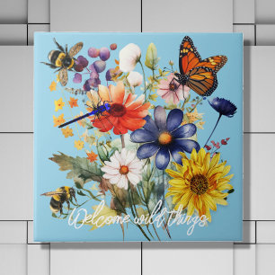 Azulejo Bienvenidos Polinizadores Flores Silvestres Cocina