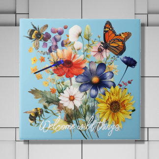 Azulejo Bienvenidos Polinizadores Flores Silvestres Cocina