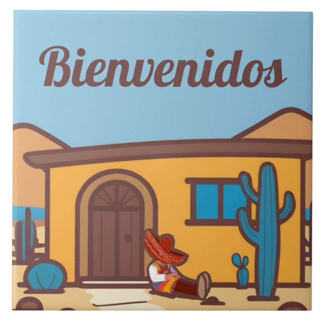 Azulejo  Bienvenidos Southwestern Adobe Home Welcome Sign (Frente)