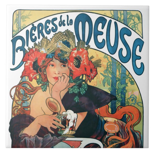 Azulejo Bieres de la Meuse, mosaico cerámico de Mucha (Frente)