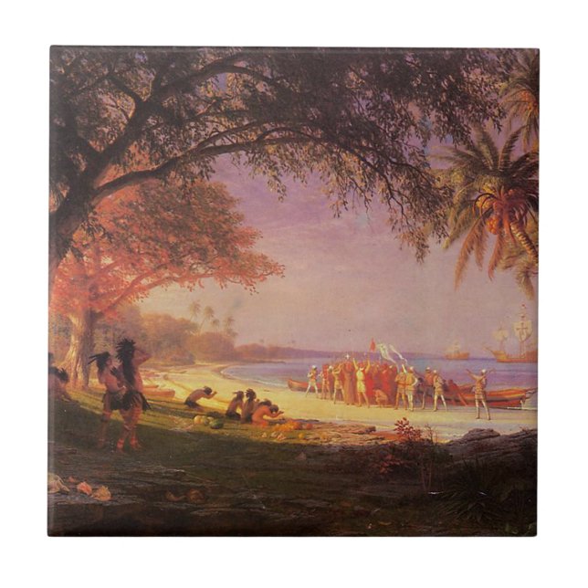 Azulejo Bierstadt Albert, El desembarco de Colón (Frente)
