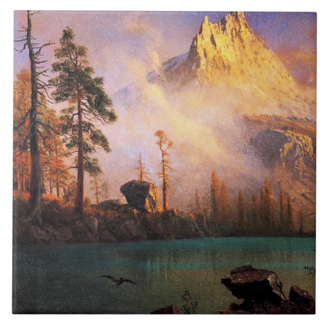 Azulejo Bierstadt - Lago de montaña, pintura artística fin (Frente)