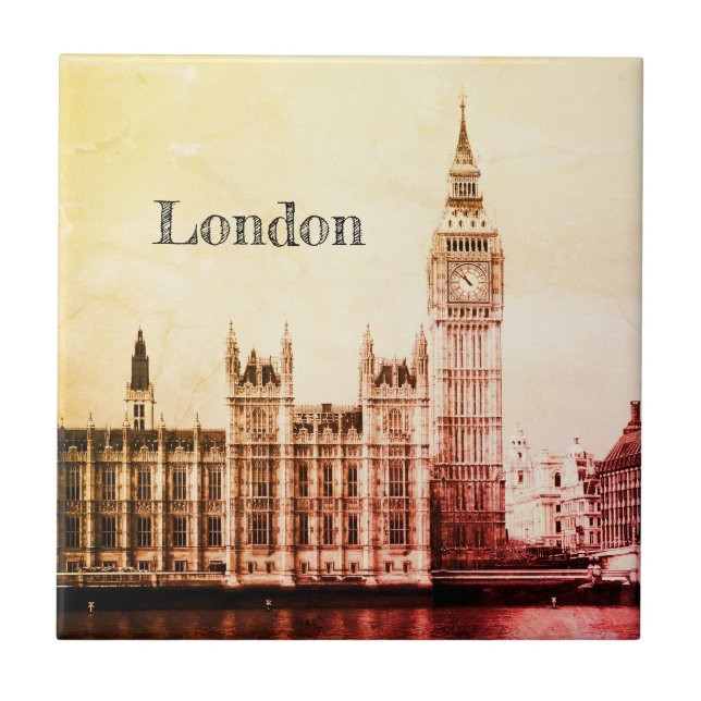 Azulejo Big Ben Clock & London, Westminster / vintage Rein (Frente)