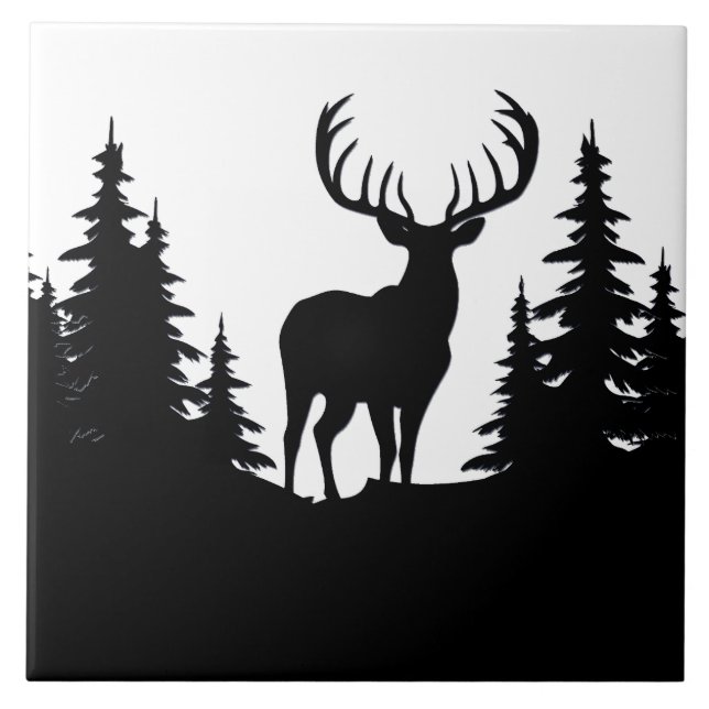 Azulejo Big Buck Entre El Vector De Árbol De Pino (Frente)