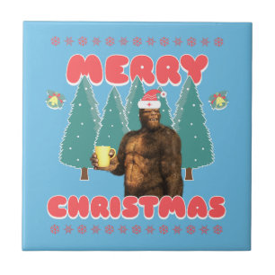 Azulejo Bigfoot Divertido - Feliz Navidad